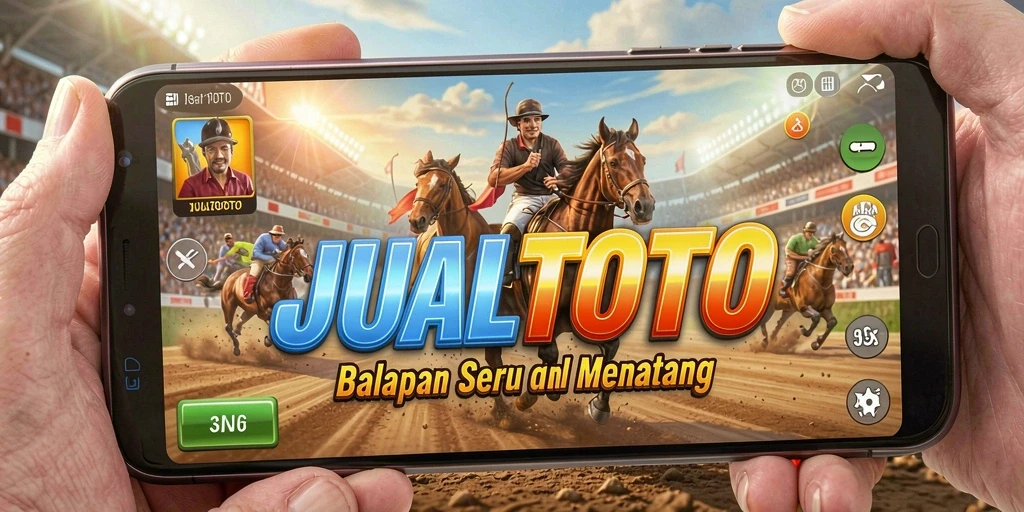 Screenshot utama JUALTOTO menampilkan aksi balapan yang intens.