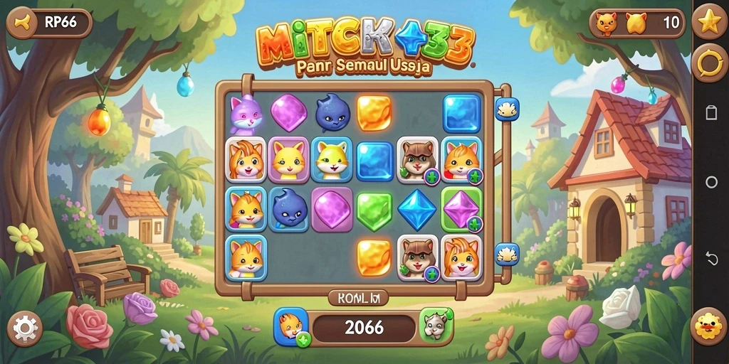Screenshot gameplay RP66 yang menampilkan aksi Match-3 yang menarik dan warna-warni.