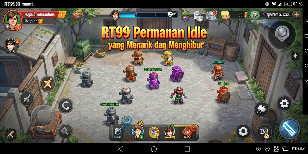 Gameplay RT99 menampilkan aksi membangun kerajaan secara otomatis dan menantang.