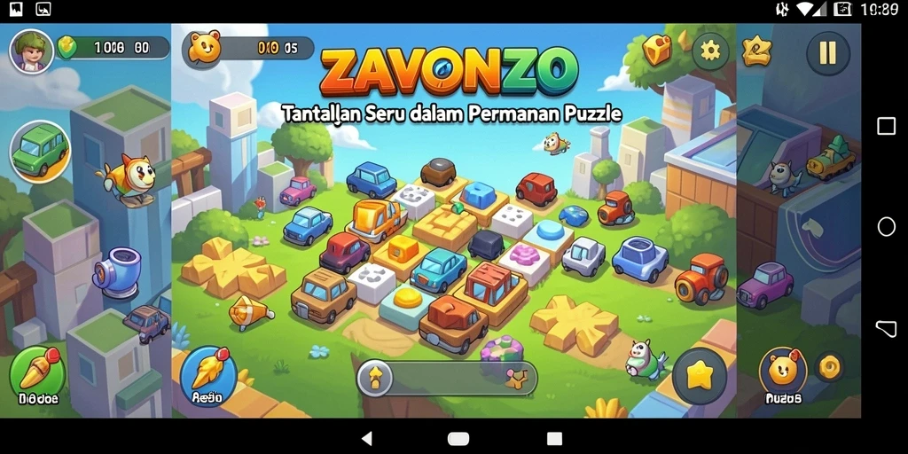 Tampilan gameplay ZAVONZO dengan berbagai level Puzzle yang menantang.